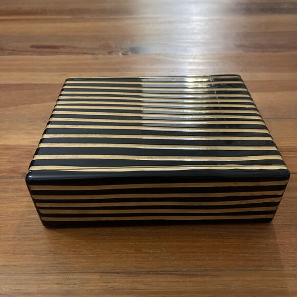 Decorative Artisan Zebra Wood Ribbed Wavy Texture High Gloss Keepsake Box 5x6x2 - Picture 6 of 11
